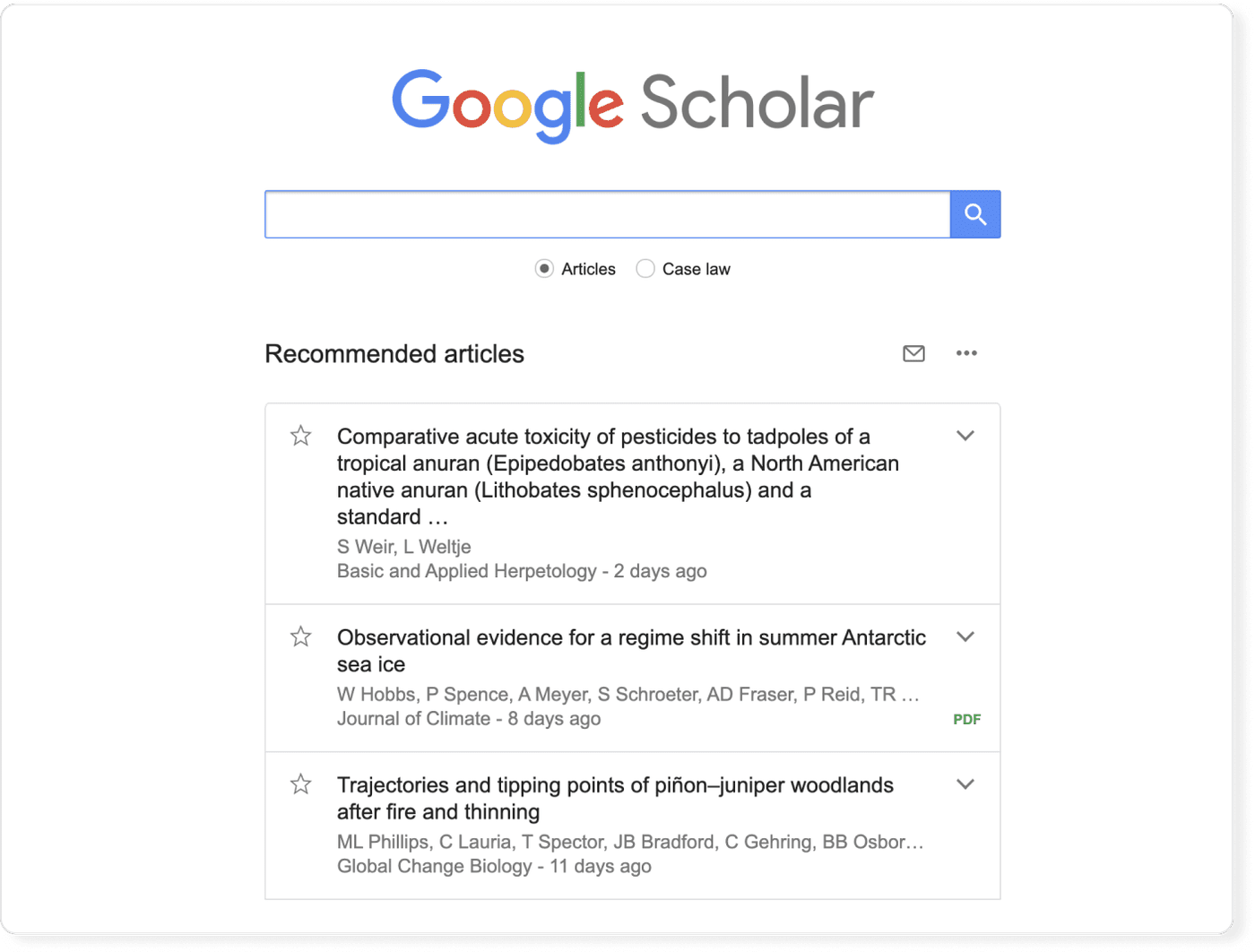 Google Scholar home page